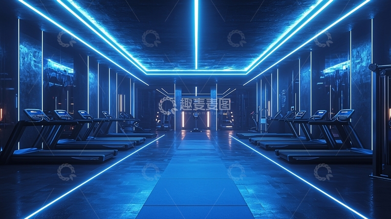 高清大图下载【趣麦麦图】霓虹灯照亮的现代健身房