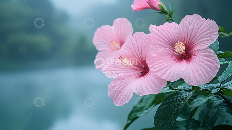 高清大图下载【趣麦麦图】粉红色木槿花特写