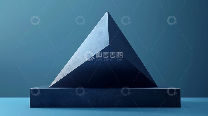高清大图下载【趣麦麦图】蓝色背景下黑色三角形几何体