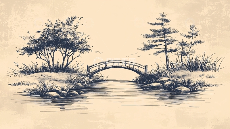 高清大图下载【趣麦麦图】水墨画桥19