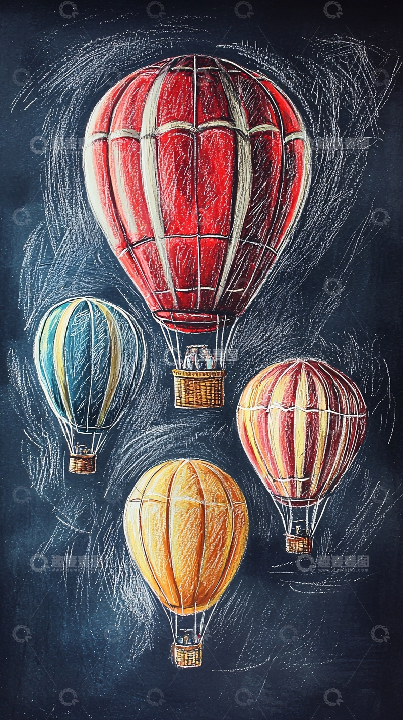 高清大图下载【趣麦麦图】复古热气球手绘图