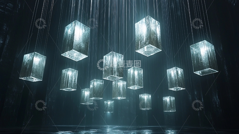 高清大图下载【趣麦麦图】悬挂的透明立方体灯