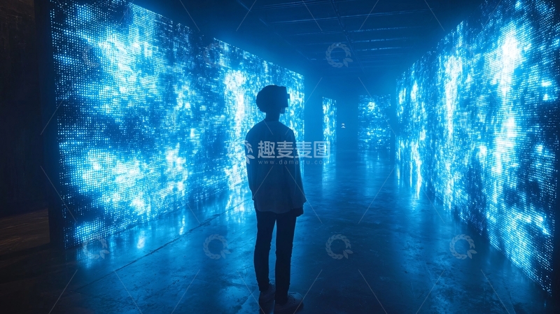 高清大图下载【趣麦麦图】蓝色光影沉浸式艺术装置