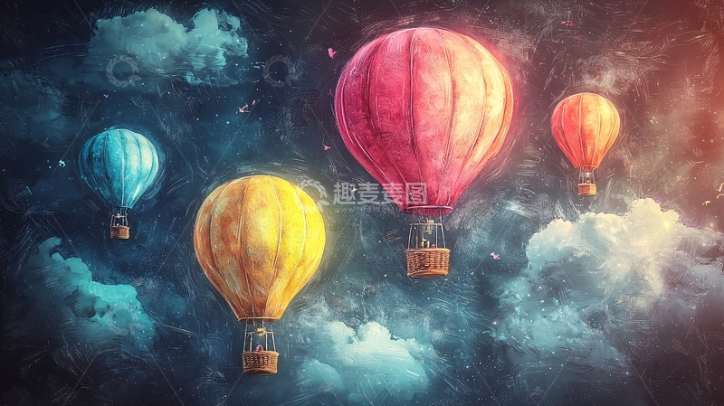 高清大图下载【趣麦麦图】彩色热气球梦幻天空