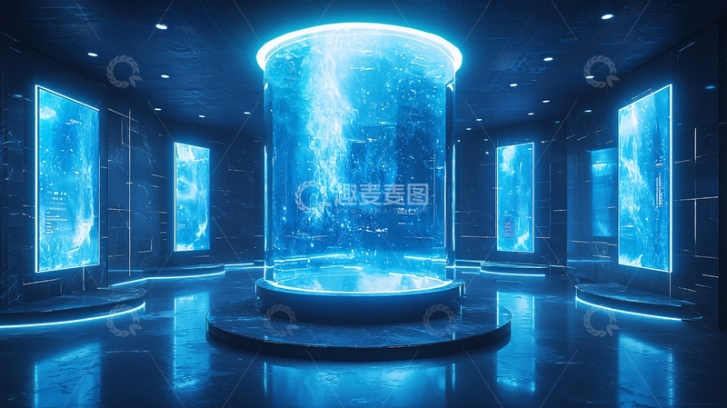 高清大图下载【趣麦麦图】蓝色科技感圆柱体房间