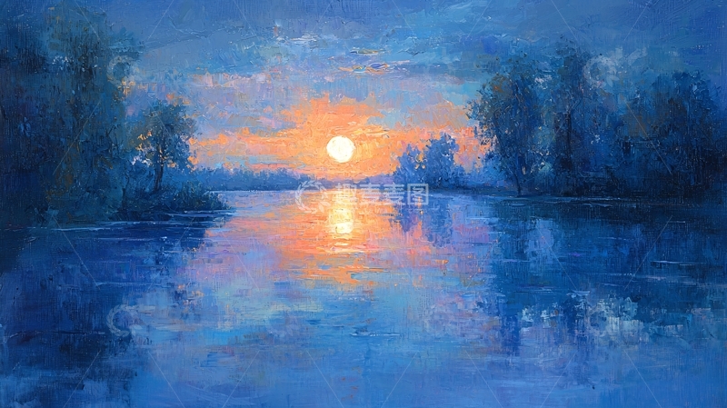 高清大图下载【趣麦麦图】湖面日落