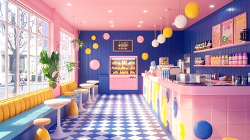 粉色蓝色甜品店