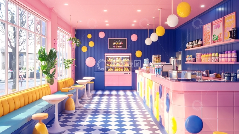 高清大图下载【趣麦麦图】粉色蓝色甜品店