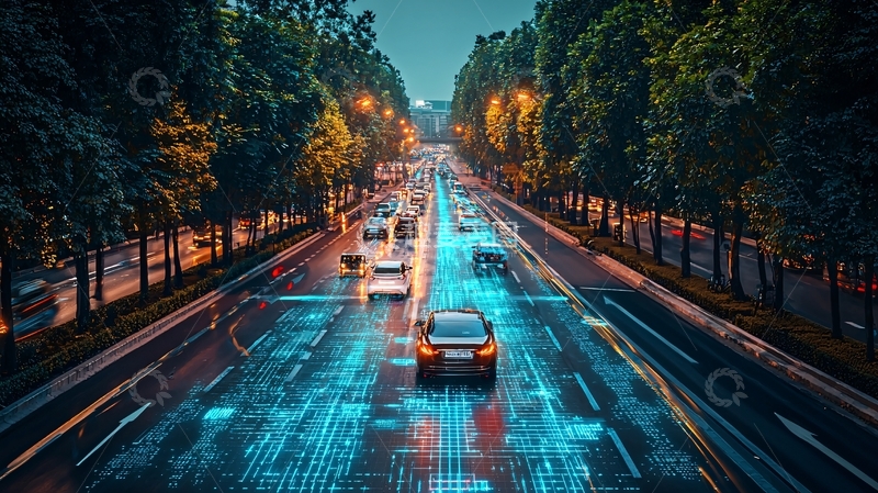 高清大图下载【趣麦麦图】夜晚城市道路车辆数据流