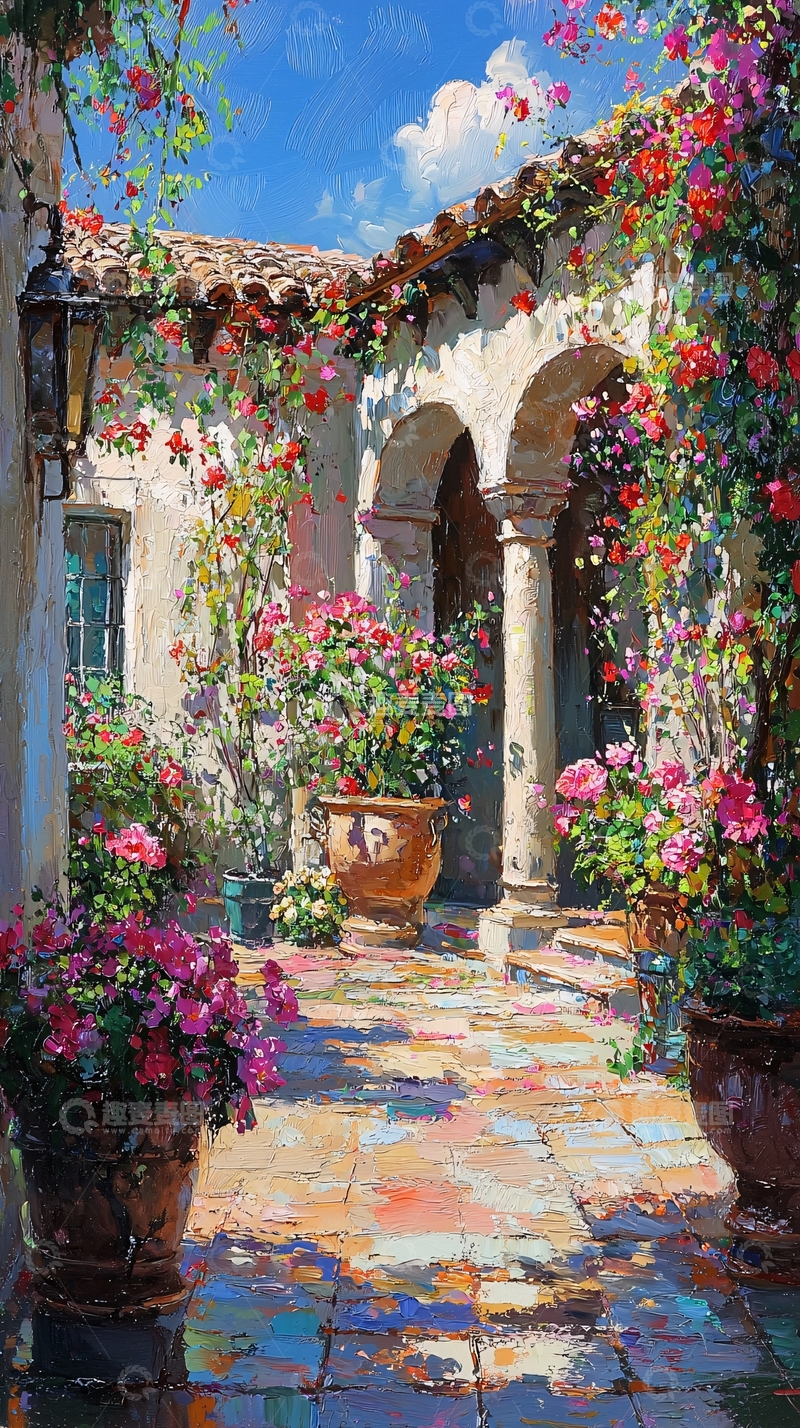 高清大图下载【趣麦麦图】阳光下的西班牙庭院