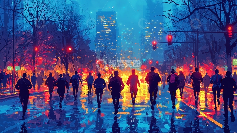 高清大图下载【趣麦麦图】夜幕下奔跑的人群