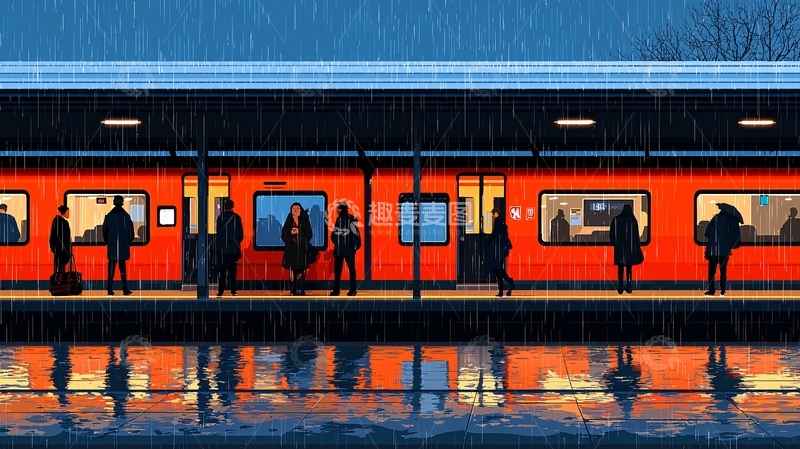 高清大图下载【趣麦麦图】雨天火车站候车乘客