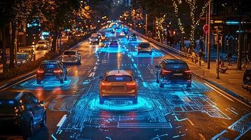 夜晚城市道路自动驾驶汽车