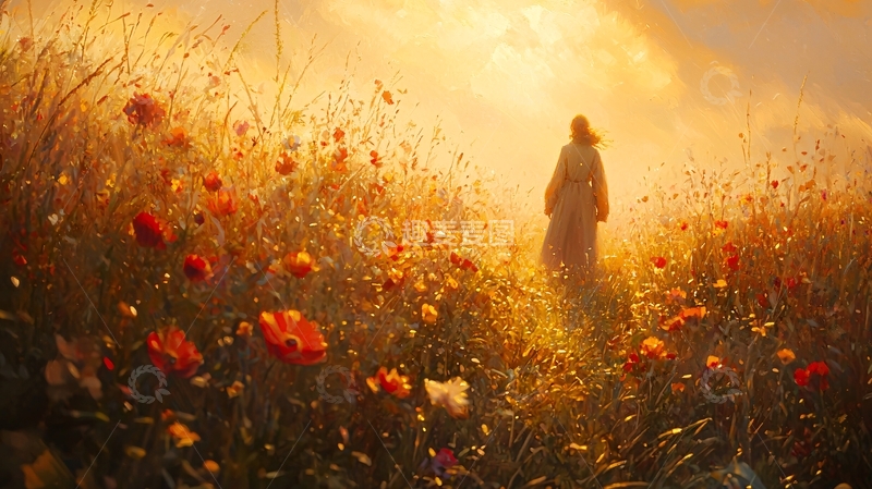 高清大图下载【趣麦麦图】金色麦田里行走的女人