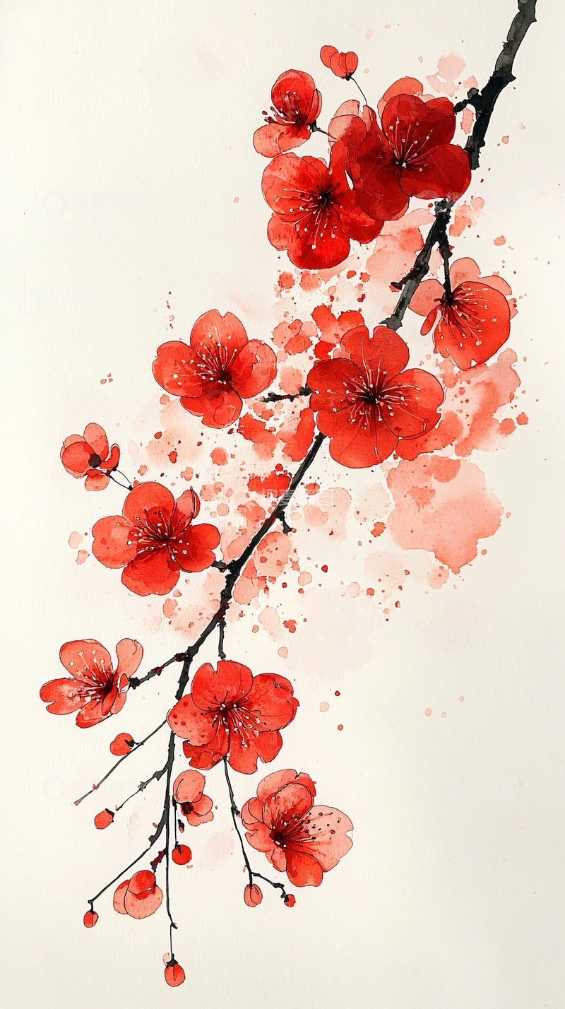 高清大图下载【趣麦麦图】红梅水墨画