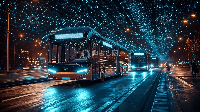 高清大图下载【趣麦麦图】夜景公交车