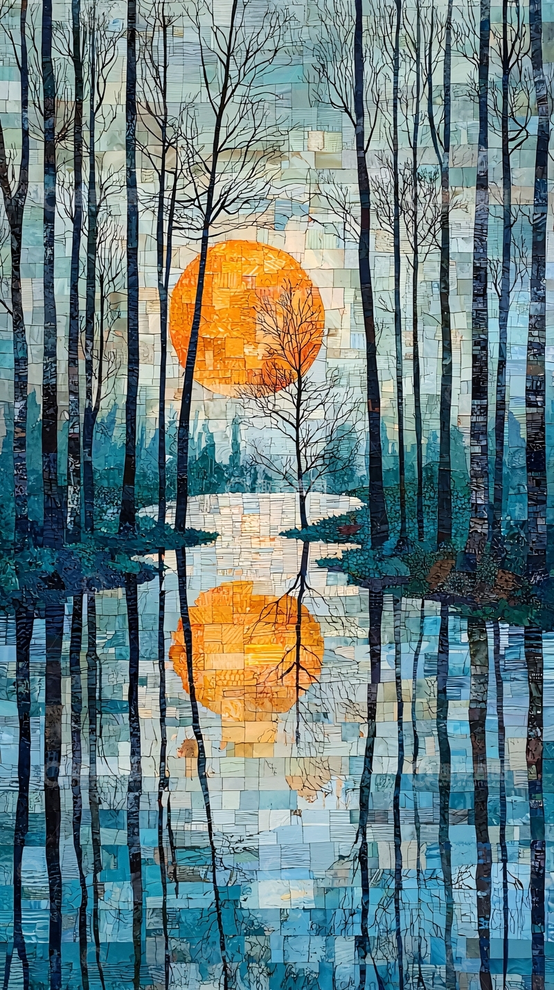 高清大图下载【趣麦麦图】树林倒影夕阳