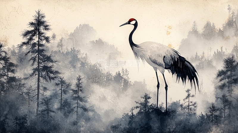 高清大图下载【趣麦麦图】仙鹤水墨画