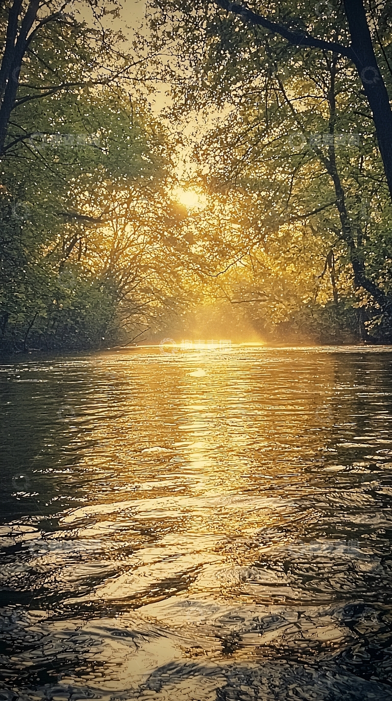 高清大图下载【趣麦麦图】清晨阳光森林河流