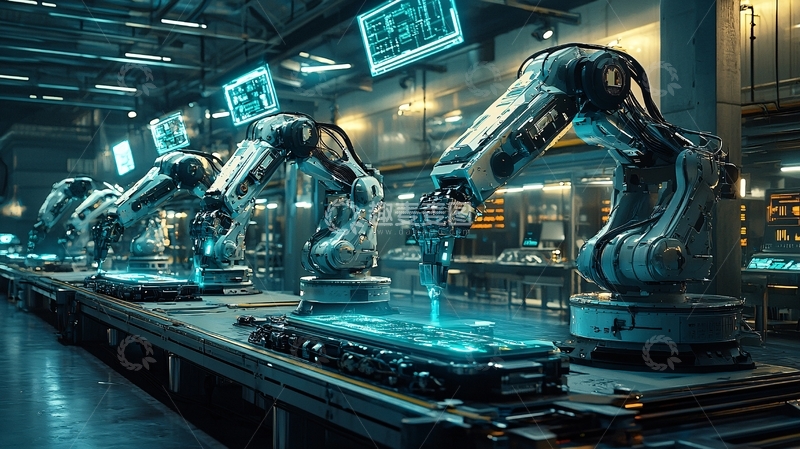 高清大图下载【趣麦麦图】未来工厂流水线机器人
