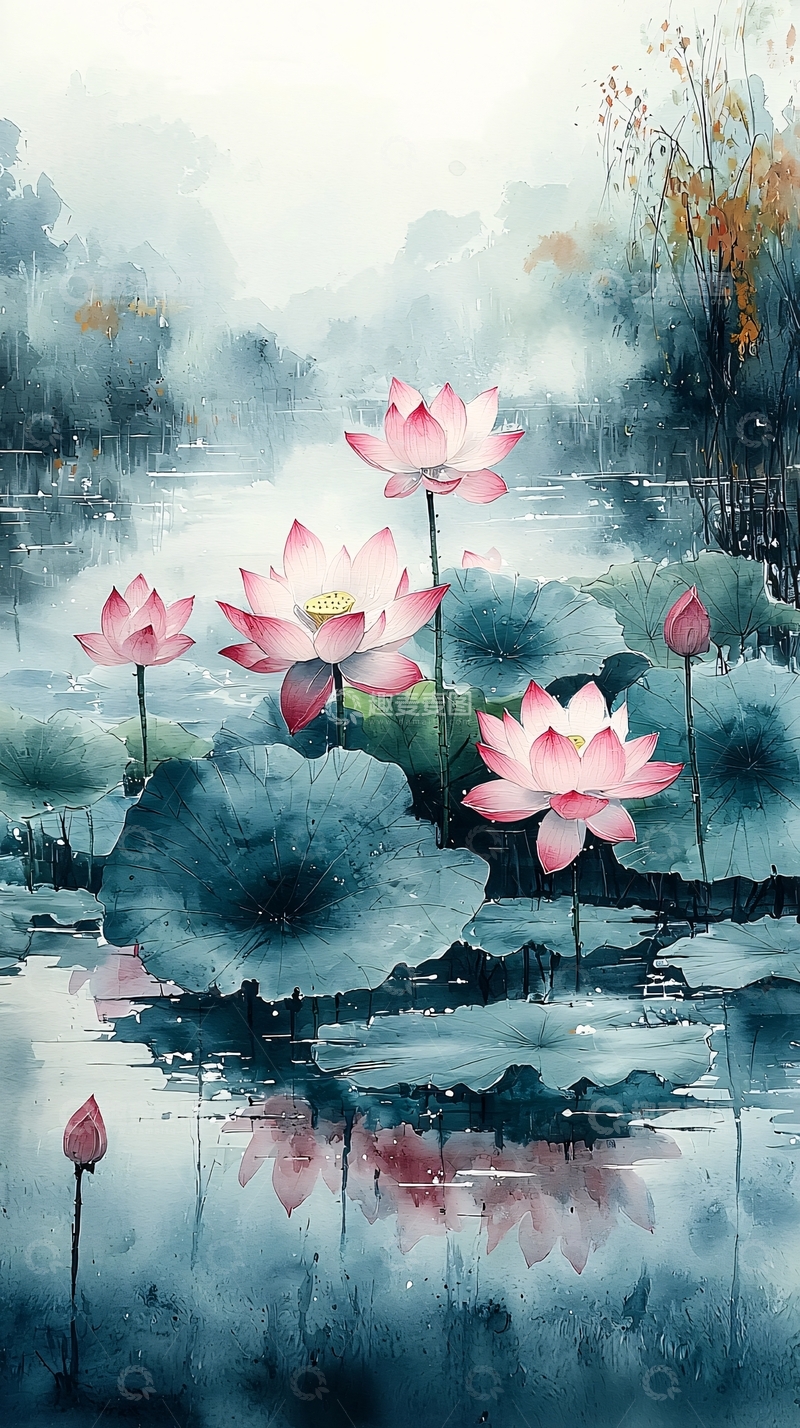 高清大图下载【趣麦麦图】水墨荷花