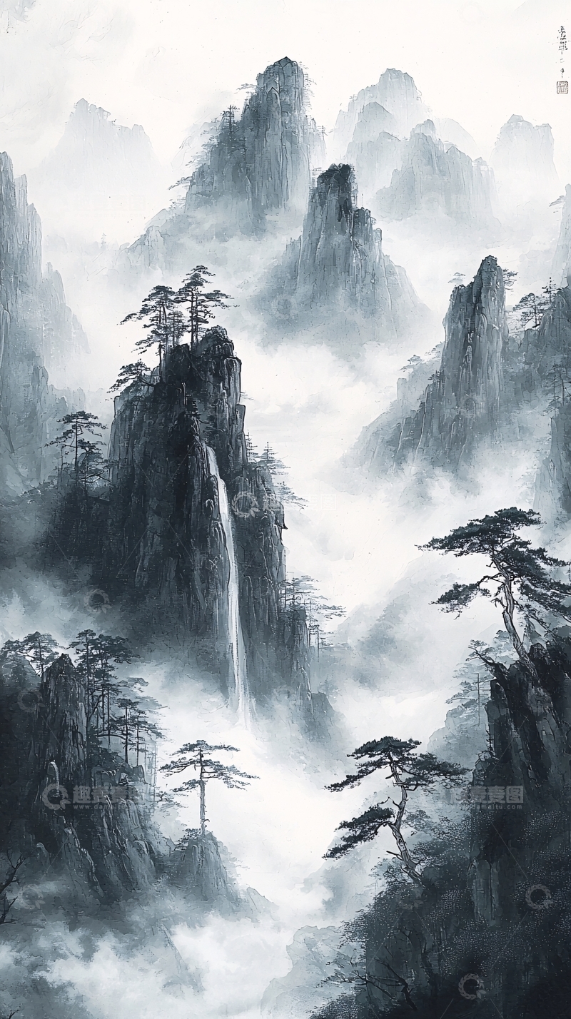 高清大图下载【趣麦麦图】水墨山水画996