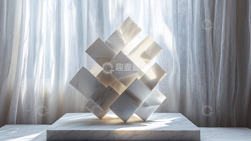 高清大图下载【趣麦麦图】光线下的白色几何雕塑