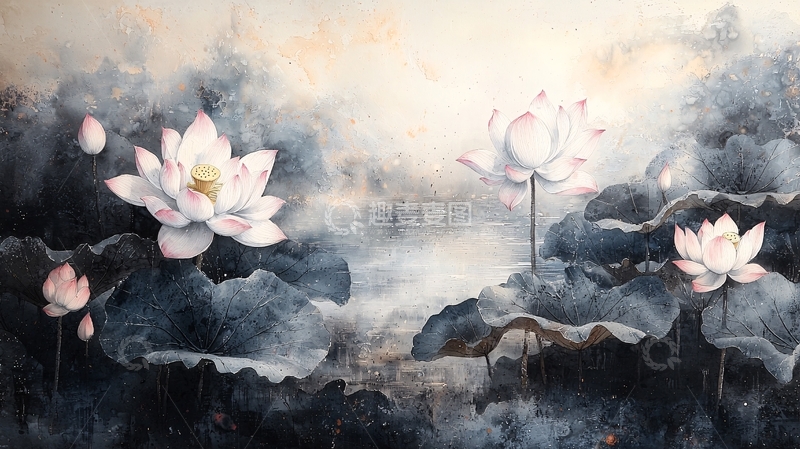 高清大图下载【趣麦麦图】水墨写意荷花