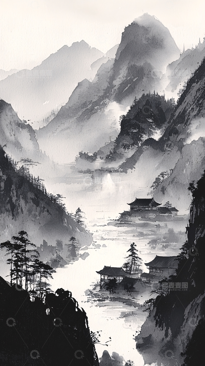 高清大图下载【趣麦麦图】水墨山水画995