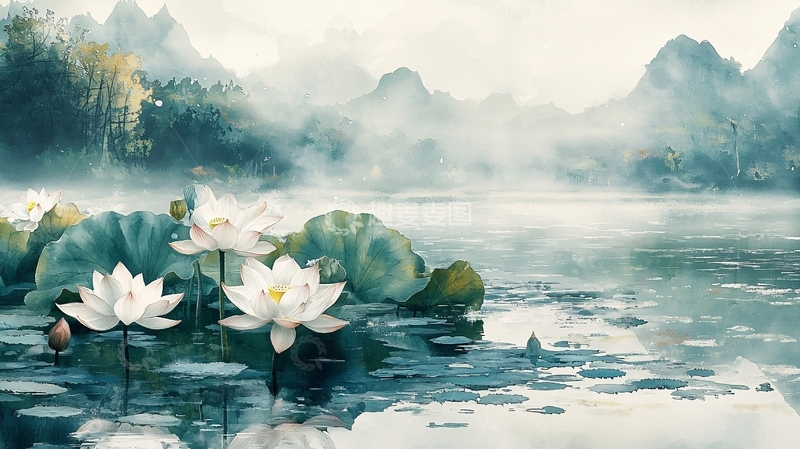 高清大图下载【趣麦麦图】水墨画荷花