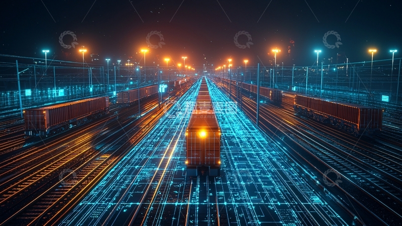 高清大图下载【趣麦麦图】夜晚货运列车科技感