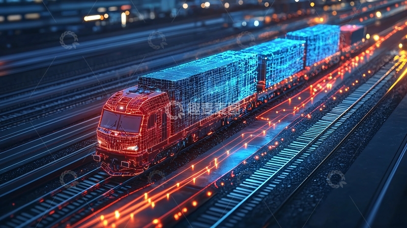 高清大图下载【趣麦麦图】夜幕下的科技感货运列车