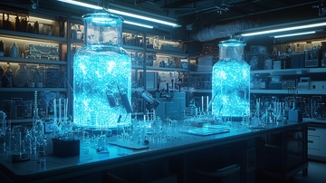 实验室蓝色发光液体