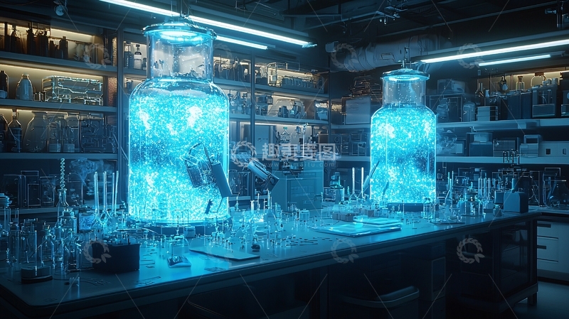 高清大图下载【趣麦麦图】实验室蓝色发光液体