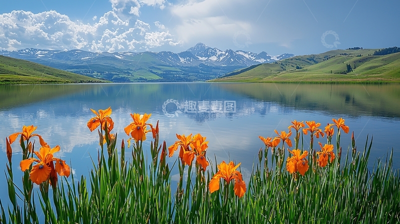 高清大图下载【趣麦麦图】宁静湖面映山景