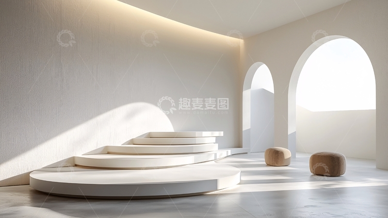 高清大图下载【趣麦麦图】极简风格白色弧形阶梯