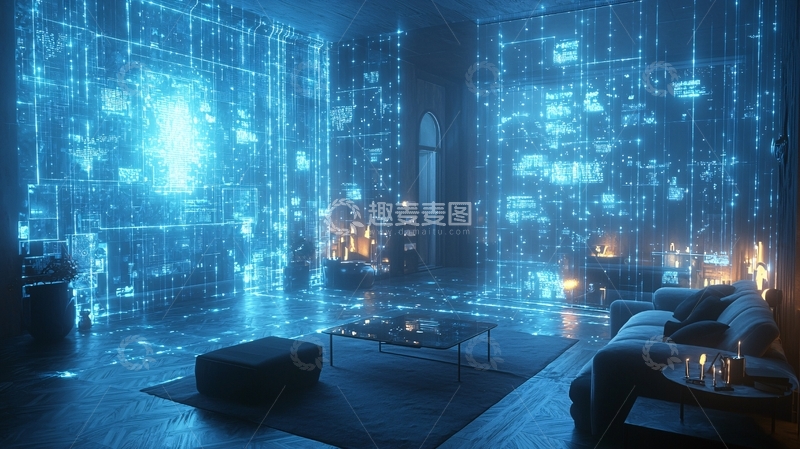 高清大图下载【趣麦麦图】蓝色科技感未来客厅
