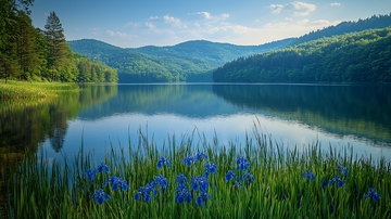平静湖面山峦倒影