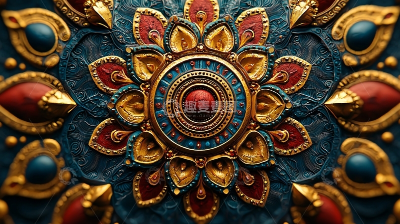 高清大图下载【趣麦麦图】华丽的金色和红色花卉图案