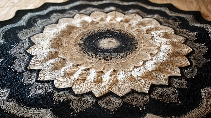 高清大图下载【趣麦麦图】黑灰白花形钩针编织地毯