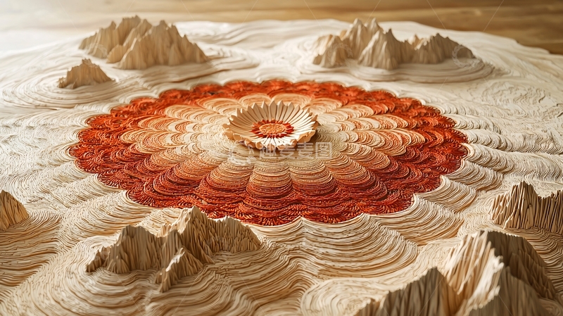 高清大图下载【趣麦麦图】木雕火山景观