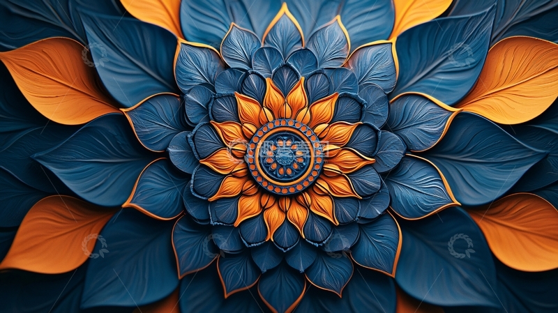 高清大图下载【趣麦麦图】蓝色橙色花朵浮雕