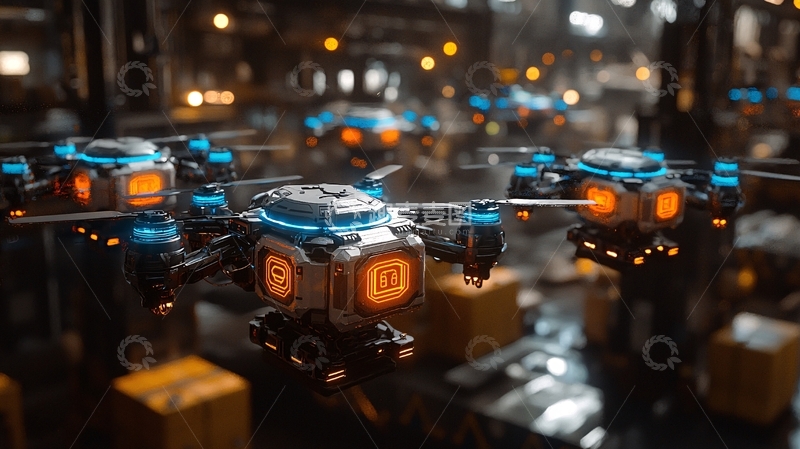 高清大图下载【趣麦麦图】未来科技感无人机群