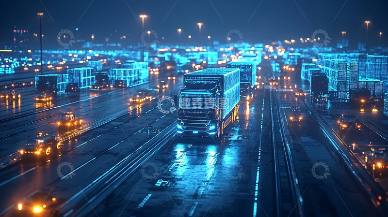 高清大图下载【趣麦麦图】夜晚高速公路卡车运输
