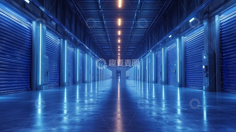 高清大图下载【趣麦麦图】蓝色灯光下的长廊