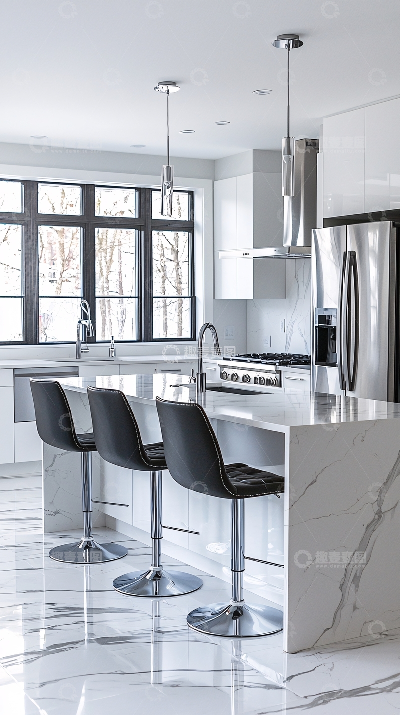 高清大图下载【趣麦麦图】现代简约白色大理石厨房