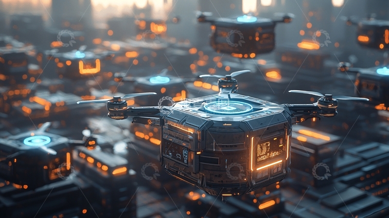 高清大图下载【趣麦麦图】未来科技感无人机群