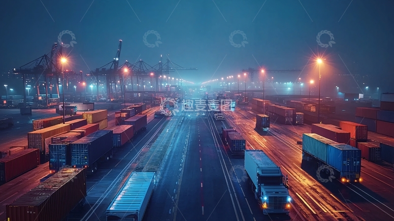 高清大图下载【趣麦麦图】夜晚港口集装箱码头