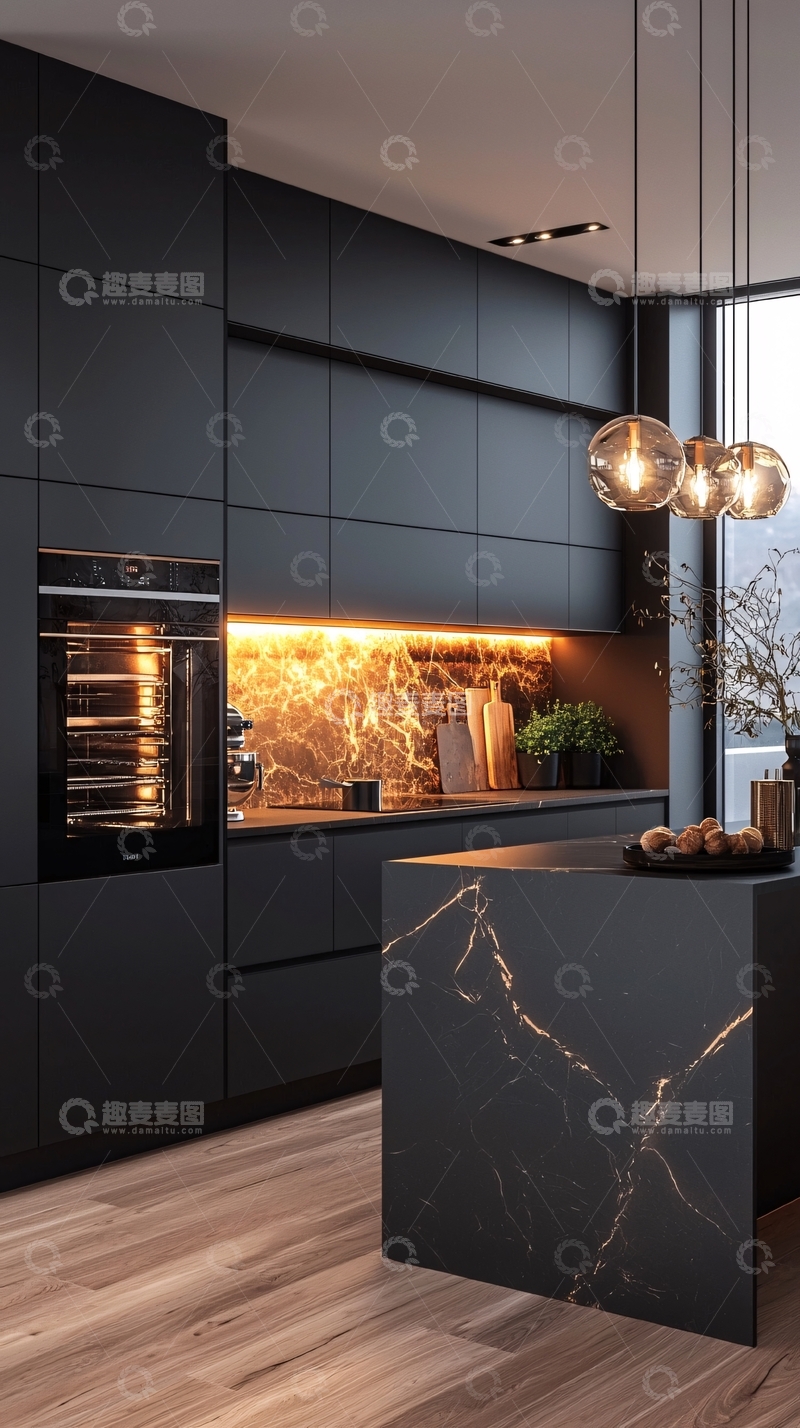 高清大图下载【趣麦麦图】现代黑色系奢华厨房设计