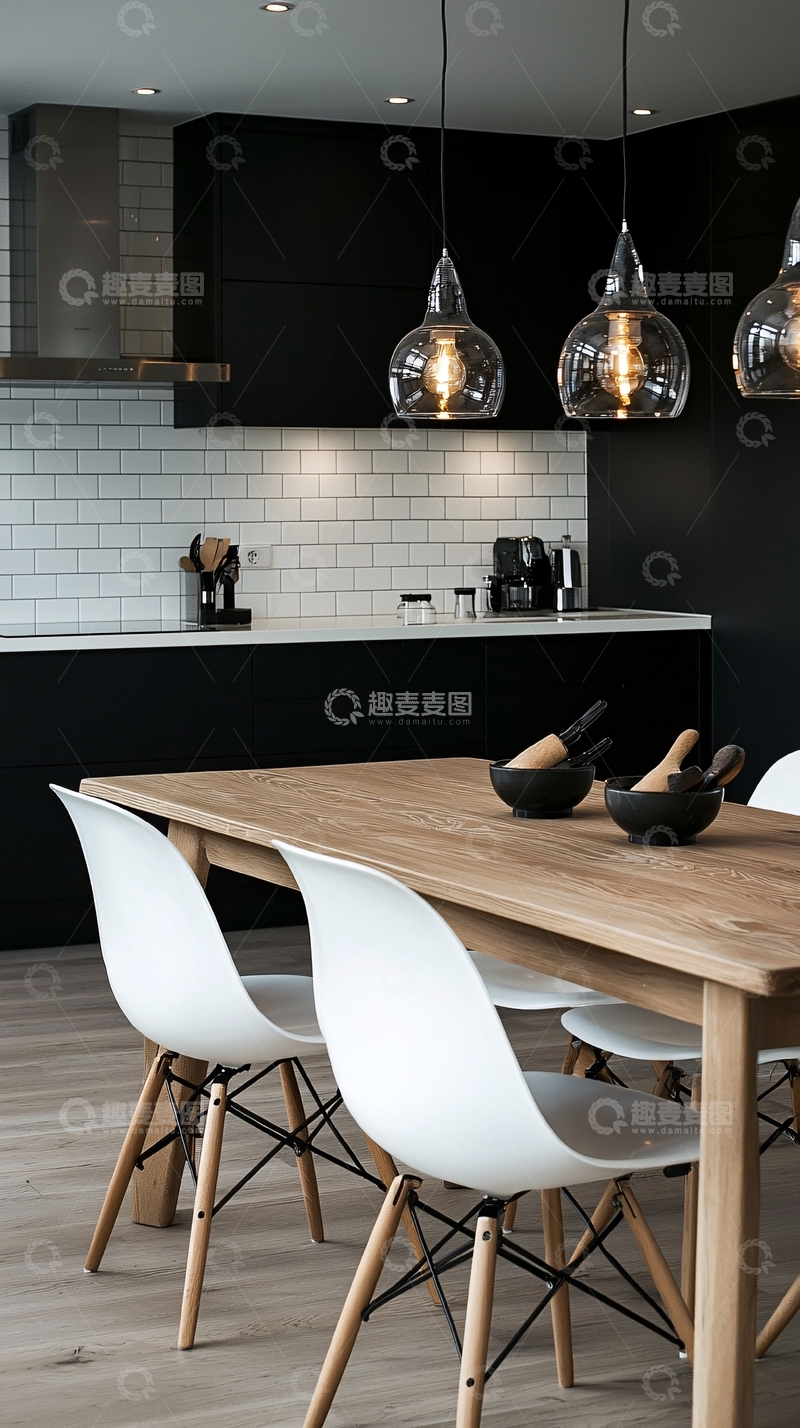 高清大图下载【趣麦麦图】现代简约黑白厨房餐厅